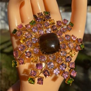 Natural Cabochon Toumaline & Colorful Spinel Brooch /pendent in 18k Solid Gold